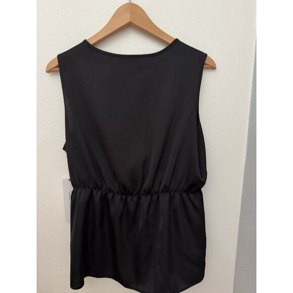 NWT Calvin Klein Twisted Surplice Top Blouse Black Career  Sleeveless VNeck Sz L - Picture 4 of 4
